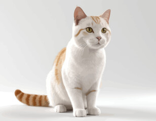 Obraz premium The cat's expression is gentle and alert, with a hint of a smile. The background is a simple, solid light gray, which highlights the white of the figurine and makes the colorful features stand out. Th