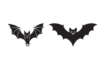 Two silhouetted bats flying against a white background