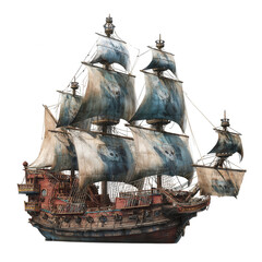 Ornate wooden pirate ship with detailed sails