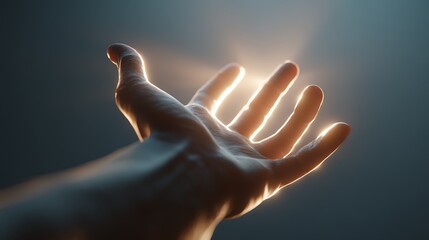 an open hand reaching out for help, surrounded by a soft glowing light, symbol of trust and courage, ultra-realistic hand anatomy, emotional depth, shallow depth of field, 