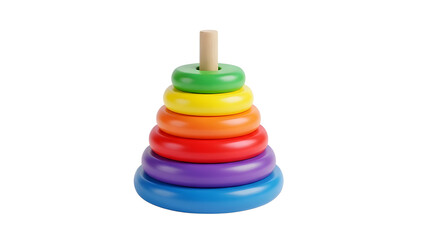 Wooden stacking rings toy for toddlers educational rainbow color learning game development 100 characters on transparent background