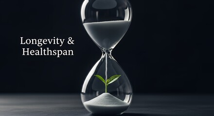 A conceptual image of an hourglass with a sprout, a metaphor for health over time.