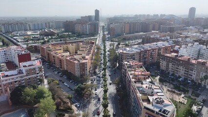 Sunset Valencia Skyline In Valencia Valence Community Spain. City Skyline Showing Modern And...