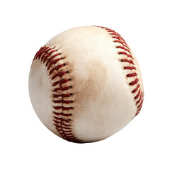 Worn baseball, slightly faded, stitched seams