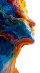 A striking conceptual portrait of a thinker's head in profile, from which a vibrant and dynamic flow of colorful liquid and light streams, symbolizing the boundless powerไซน์ที่ยังไม่ได้ตั้งชื่อ - 1