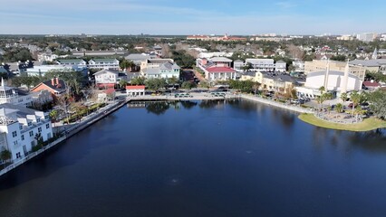 Celebration Skyline In Celebration Florida United States. City Skyline Showing Modern And Traditional Architecture. Metropolitan Landscape High Rise Building Amazing. Metropolitan Town.