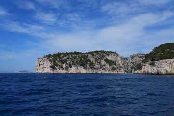 View of the Calanques de Cassis, a national park of limestone cliffs over the Mediterranean Sea...