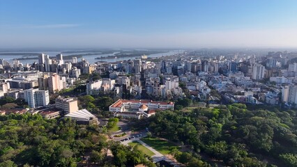 Porto Alegre Skyline In Porto Alegre Rio Grande Do Sul Brazil. Aerial View Of A Bustling Downtown Cityscape With Modern Buildings. Business Sky Background Downtown Cityscape.