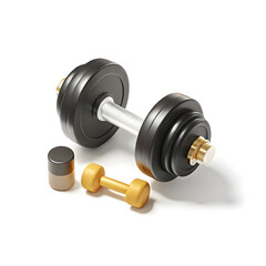 3D icon of a dumbbell with glossy handles and metallic weights &mdash; floating gym equipment in soft lighting, minimal 3D style on neutral background

