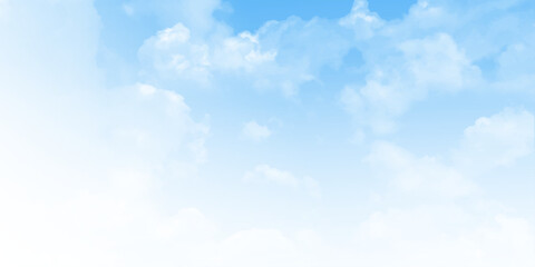 Bright blue sky, hot, soft clouds, fresh wind, nature of spring, cool long trip. Aerial view of fluffy white clouds in beautiful blue sky Vector illustration.