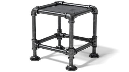 Industrial Pipe Stool Isolated on White Rustic Urban Furniture Design.