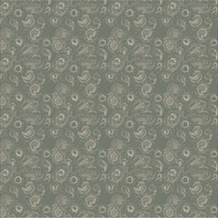 a seamless surface pattern featuring stylized floral and paisley-inspired motifs in a spacious