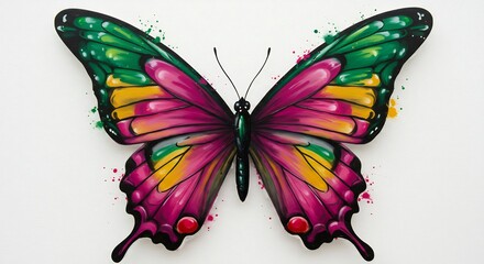 Levendige vlinder roze groen gedetailleerd ontwerp. AI Generated