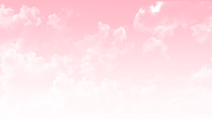 Low angle view of a vibrant pink sky filled with fluffy white cumulus clouds, creating a serene and peaceful atmosphere. Vector illustration.