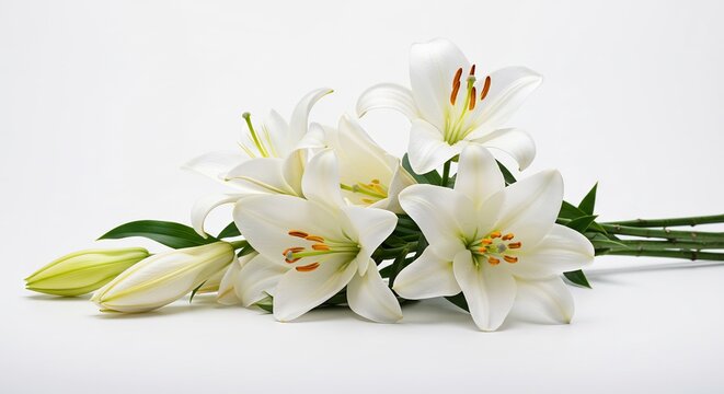 Prachtige witte lelies zacht verlicht rustgevend. AI Generated