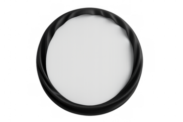 Round white frame wrapped with elegant black cloth, perfect for showcasing designs or photos on transparent background