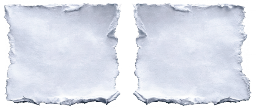 Two irregular, light gray, crumpled sheets