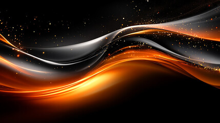 Abstract orange wave with particles on dark background