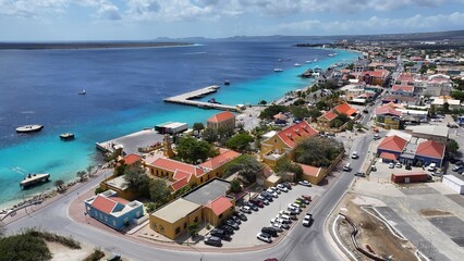 Bonaire Skyline In Kralendijk Bonaire Netherlands Antilles. Bustling Downtown Cityscape With Modern Buildings. Shore Clouds Sky Beach Sea. Seaside Panorama. Kralendijk Bonaire. © bydronevideos