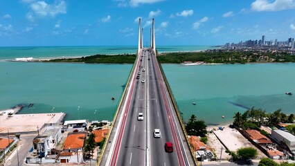 Cable Stayed Bridge In Natal Rio Grande Do Norte Brazil. Bridge Showcasing The Traffic Flowing Across In The City. Industry Skyline Commercial Building Awesome.