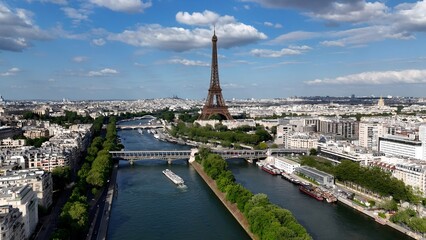 Fototapeta premium Eiffel Tower In Paris Island Of France France. Aerial Landscape Of Famous Tourism Landmarks In France Capital. Industry Skyline Commercial Building Awesome. Commercial Building Architecture Business.