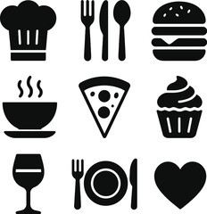 Black Silhouette Icons of Food and Dining Symbols