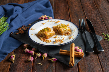 Delightful Dessert Served on Elegant Wooden Table