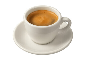 White cup holding fresh espresso on transparent background