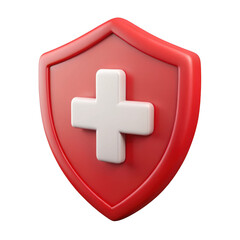 Obraz premium 3d red shield with white cross isolated on transparent background