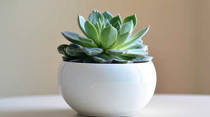 A beautiful green succulent plant in a simple white pot. This image reflects a clean and modern style. Perfect for home decor or. This image showcases a lush green succulent in a white pot.