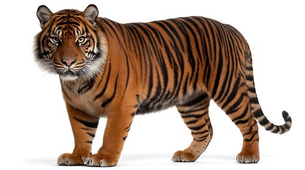 Obraz premium Majestic Sumatran Tiger Standing Proudly with Isolated on White Background.