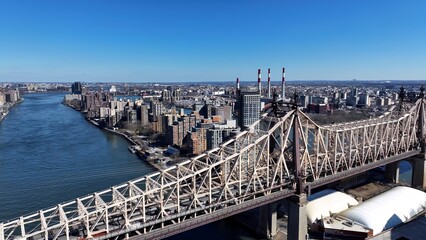 Naklejka premium New York Skyline In Manhattan New York United States. Elevated Road Bridge Symbol Of The City Viewed From Above. Business Sky Downtown Cityscape. Business Downtown Panorama. Manhattan New York.