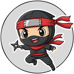 Energetic Chibi Ninja Character with Shuriken