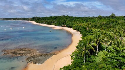 Espelho Beach In Porto Seguro Bahia Brazil. Bird Eye View Of A Amazing Coastal Beach In The Summer Holiday. Paradise Skyline Grateful Vibrant. Paradise Sea. Porto Seguro Bahia.