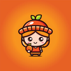 cute chibi orange girl mascot