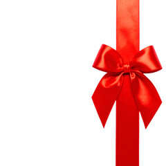 Elegant Vertical Red Satin Ribbon with a Bow, Isolated on White Background isolated on white background  or transparent png	