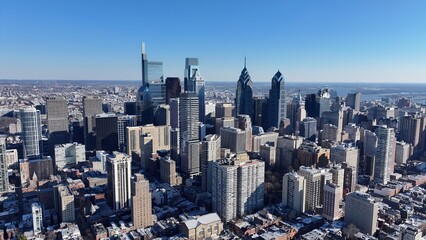 Obraz premium Philadelphia Skyline In Philadelphia Pennsylvania United States. Bustling Downtown Cityscape With Modern Buildings. Town Sky Clouds Backgrounds Urban. Town Panorama. Philadelphia Pennsylvania.