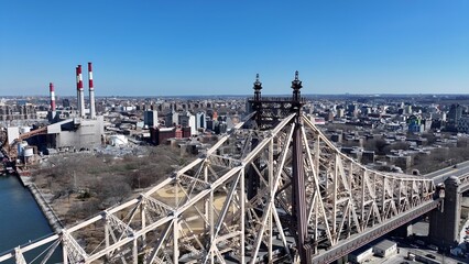 Queensboro Bridge In Manhattan New York United States. Iconic Structure Of Bridge Connecting...