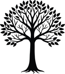 Obraz premium Stylized silhouette of a single tree with a thick trunk and spreading branches against a plain background