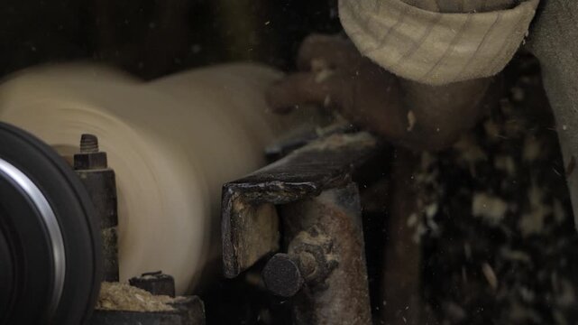 Precision in Motion - A Close-Up View of Woodworking Expertise