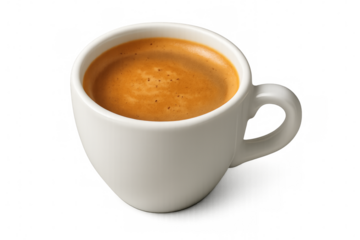 Perfect espresso coffee with crema in white cup on transparent background