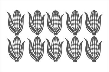 Hand-drawn corn on the cob sketch set. Black and white illustration of maize ears isolated on a white background.