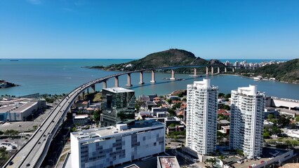Third Bridge In Vitoria Espirito Santo Brazil. Elevated Road Bridge Symbol Of The City Viewed From Above. Town Sky Backgrounds Urban. Outside Backgrounds Up Above. vitoria espirito santo.