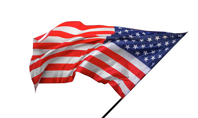 Obraz premium The American flag waves proudly against a white background, symbolizing national pride and freedom.