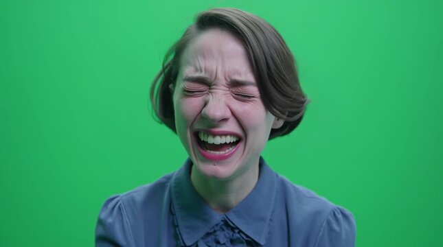 women shaking her head noooo  expressive and cry green screen 