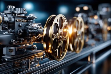 Fototapeta premium Vintage film reel machinery in action capturing cinematic moments