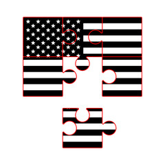 USA flag  jigsaw puzzle background, American flag 2x3 puzzle template, black and white, vector illustration.