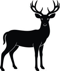 Obraz premium Black Deer Silhouette with Antlers on White Background