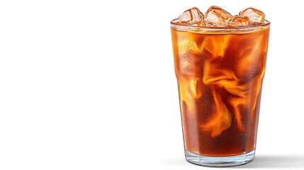 Refreshing Iced Coffee with Cream with Cubes, and and Light Background.