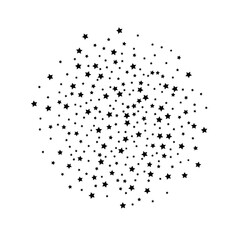 Cluster of various sized black stars on white space silhouette